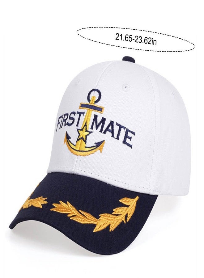 ZUYYON 2 Pcs Captain Hat and First Mate Hat Set Matching Skipper Boating Baseball Caps Nautical Marine Sailor Embroidered Cap(White) - Image 2